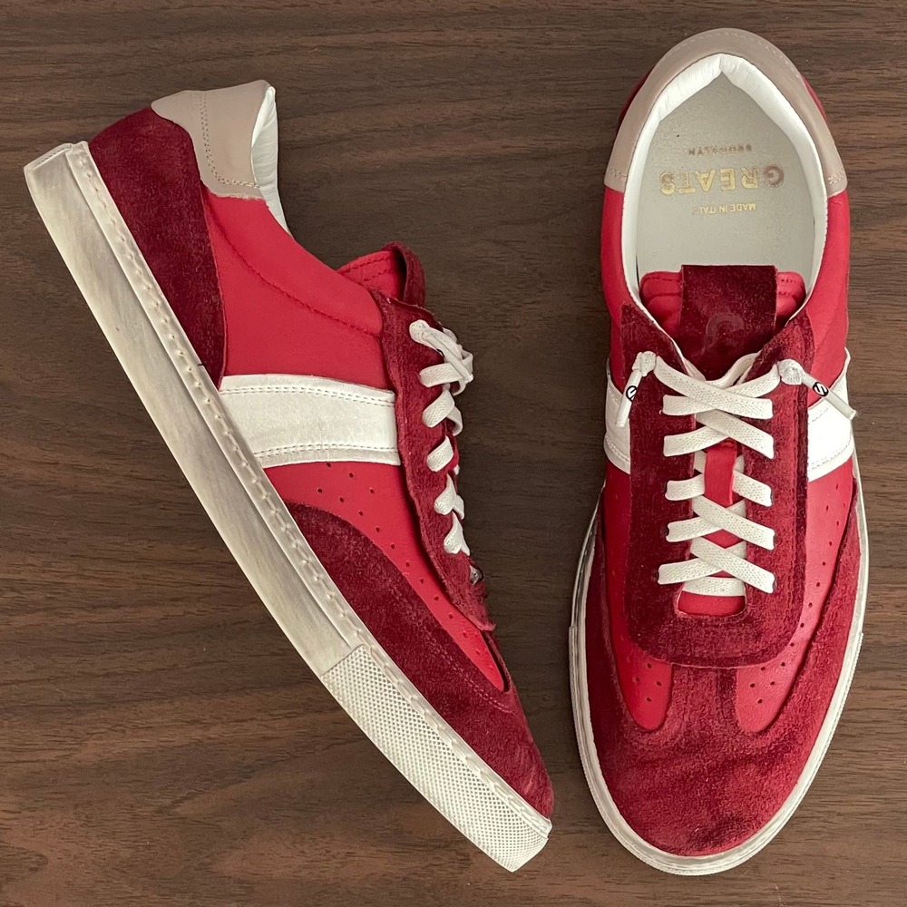 GREATS Brooklyn Men's 9 The Charlie Distressed Red Suede Leather Shoes‎ Italy